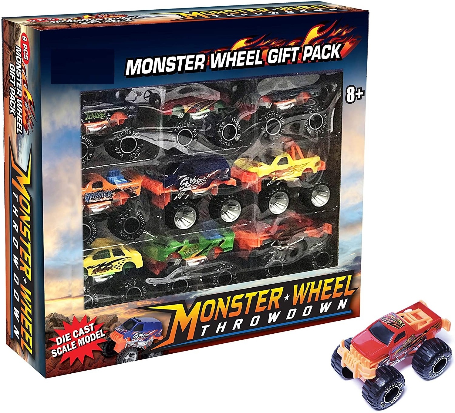 Wholesale 9pcs Colorful Monster Car Die Cast Off Road Friction Car Big Wheels Truck Toy