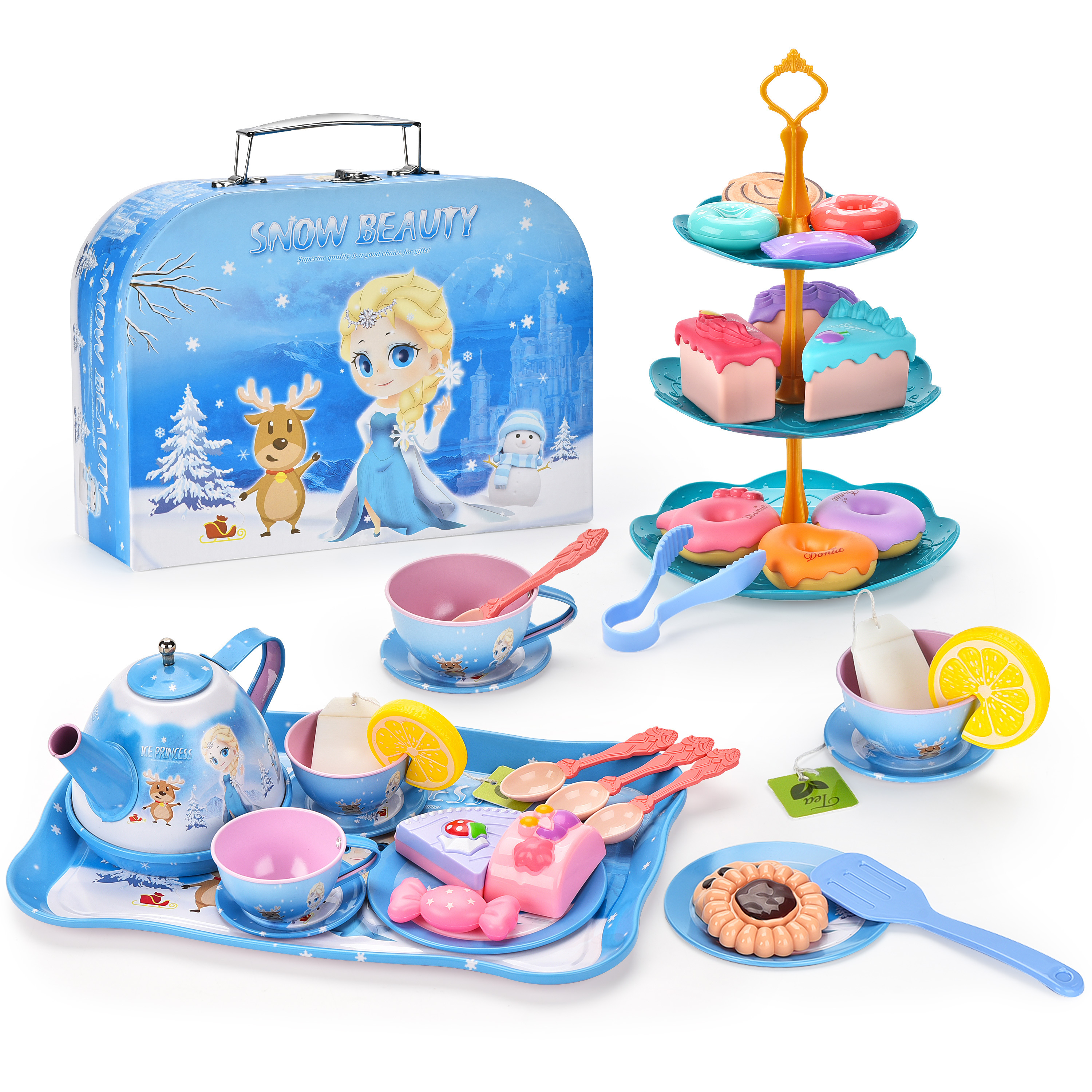 KSF Mini Ice Princess Afternoon Tea Dessert Set Tinplate Tea Set Gift Set Tea Party Toys