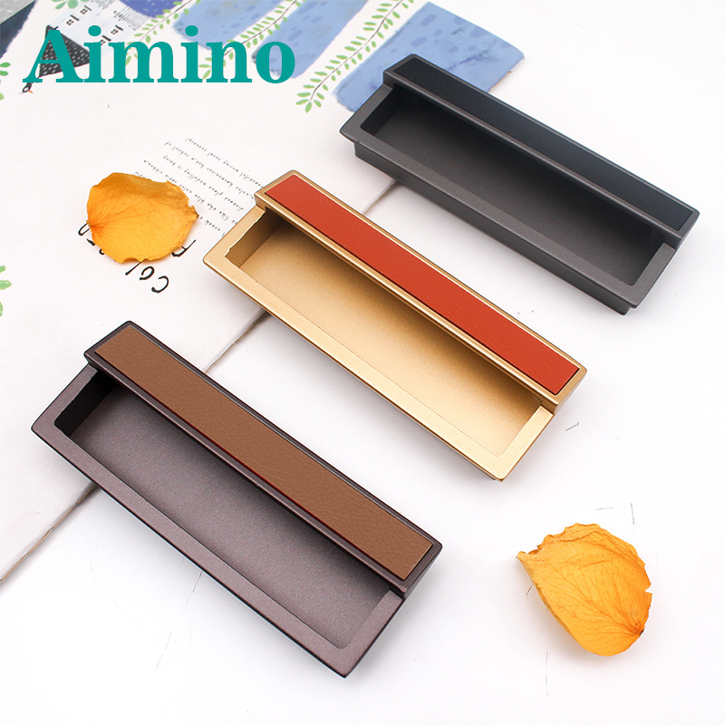 AIMINO OEM Luxury Handle Kitchen Cabinet Concealed Door Leather Handle Concealed Furniture Drawer Classic Pull Handle