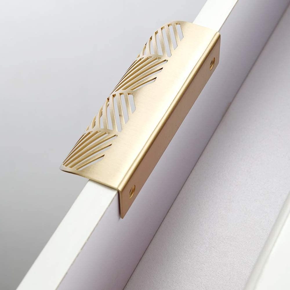 AIMINO OEM Solid Brass Cabinet Handles Brushed Gold Leaf Knobs and Pulls for Dresser Drawer Handles Edge Pulls,4-5/8