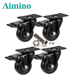 AIMINO OEM 3" Caster Wheels Heavy Duty Casters with Brake, No Noise Locking Casters with PVC Wheels Swivel Plate Castors