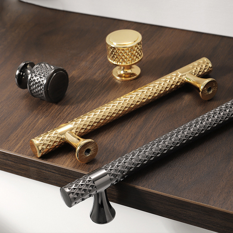 AIMINO RTS Brass Knurled Handle Solid Cupboard Cabinet Brass Gold Knurled Pull Handle And Knobs