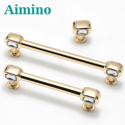 AIMINO OEM Gold Luxury Door Handles Zinc Alloy Cabinet Handle Drawer Knobs European Wardrobe Pulls Kitchen Furniture Handle