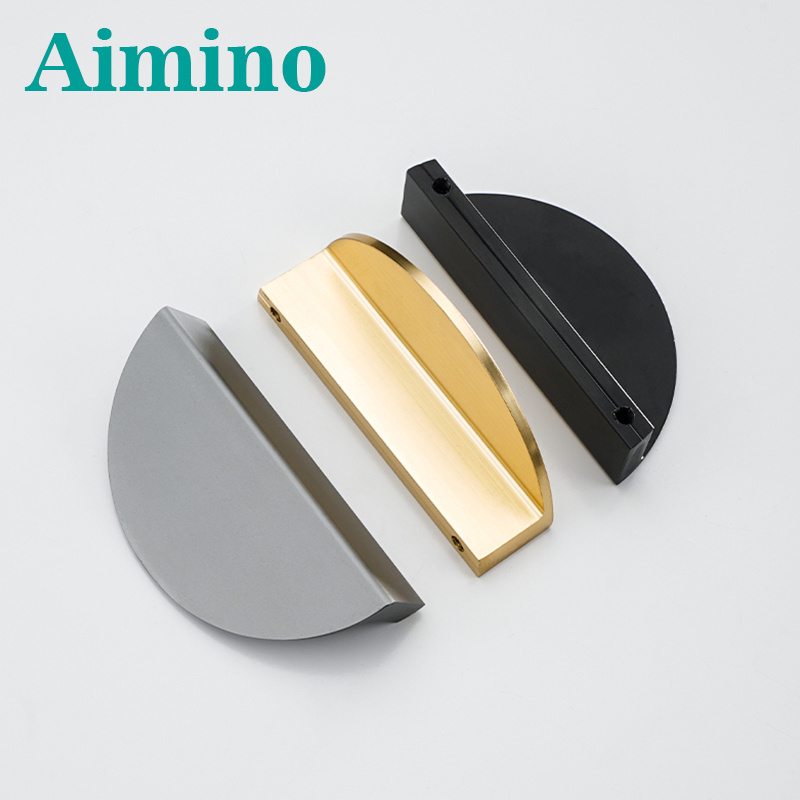 AIMINO New Nodic  Style Half Moon Round Aluminum Drawer Pulls Cabinet Handles Gold Other Furniture Hardware For Bathroom