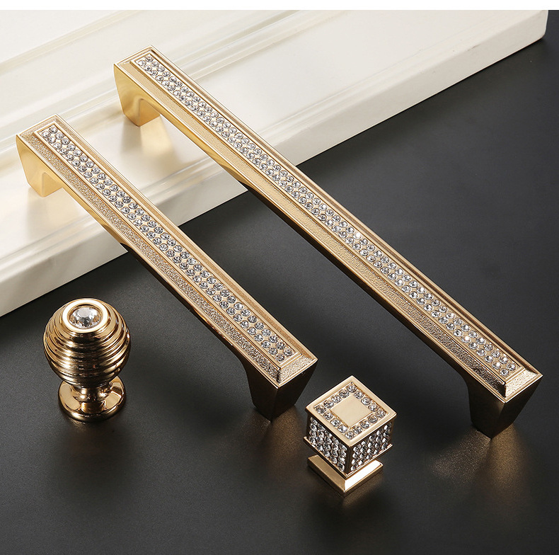 AIMINO Home Furniture Hardware Antique Elegant Handle Gold And Silver Crystal Glass Diamond Drawer Knobs Pull Handle