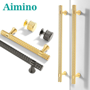 AIMINO RTS Brass Knurled Handle Solid Cupboard Cabinet Brass Gold Knurled Pull Handle And Knobs