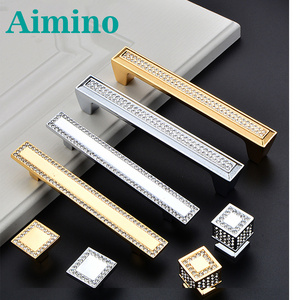 AIMINO Home Furniture Hardware Antique Elegant Handle Gold And Silver Crystal Glass Diamond Drawer Knobs Pull Handle