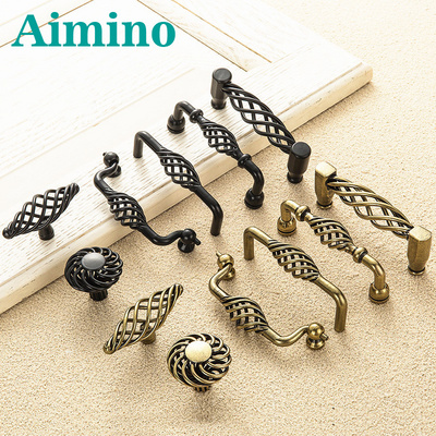 AIMINO OEM Vintage Antique Hollow Out Birdcage Handles Bronze Cabinet Handles Knobs Wardrobe Door Pullers Furniture Handle