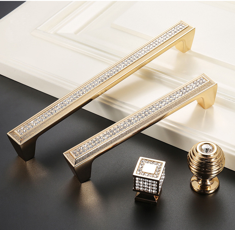 AIMINO Home Furniture Hardware Antique Elegant Handle Gold And Silver Crystal Glass Diamond Drawer Knobs Pull Handle