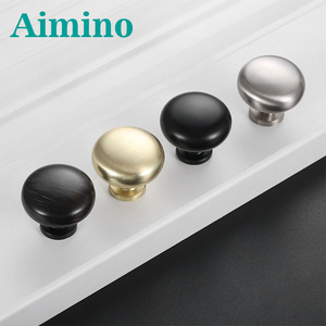 AIMINO OEM Brass Brushed Solid Knob Round Furniture Knob And Handle Kitchen Cabinet Furniture Brass Dresser Knobs