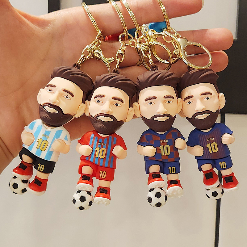 Cartoon Character Inter Miami Messi Jersey Rubber Keychains Football Star Key Ring Keychains