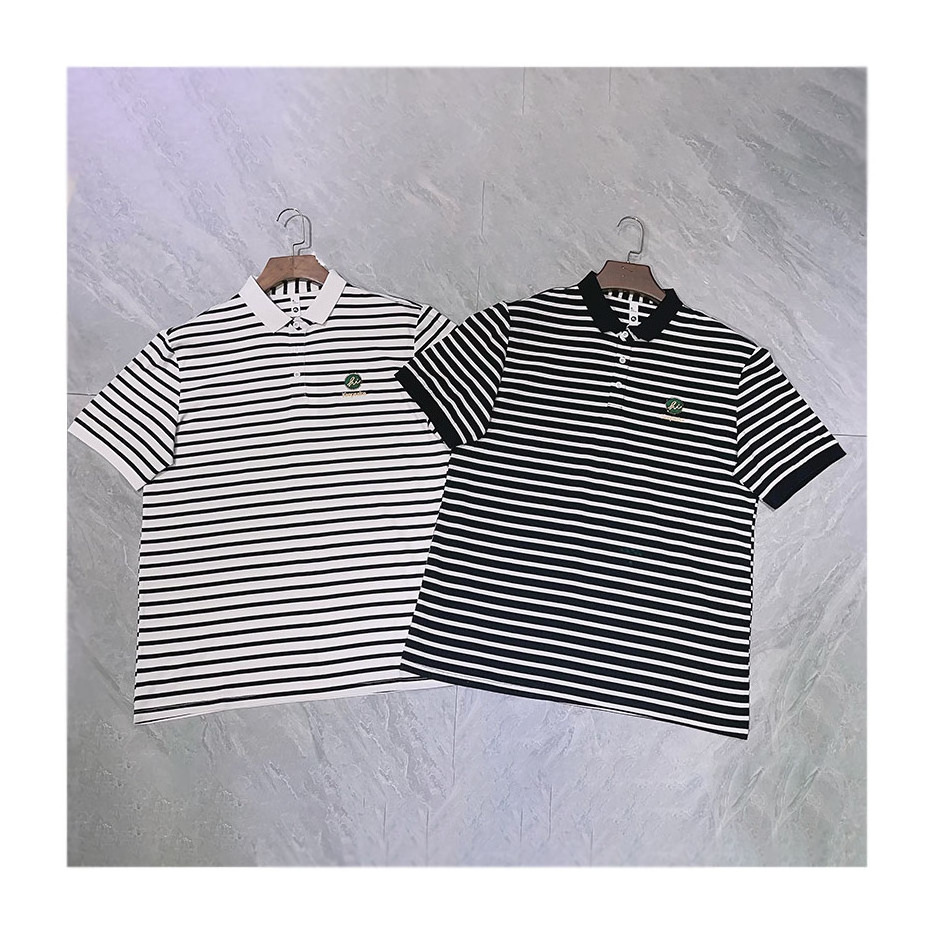 G-SDQL Striped Polo Shirts Printing Shiny Medal Classic High Quality Cotton Men's Trend Striped Printed Pullover Polo Shirts