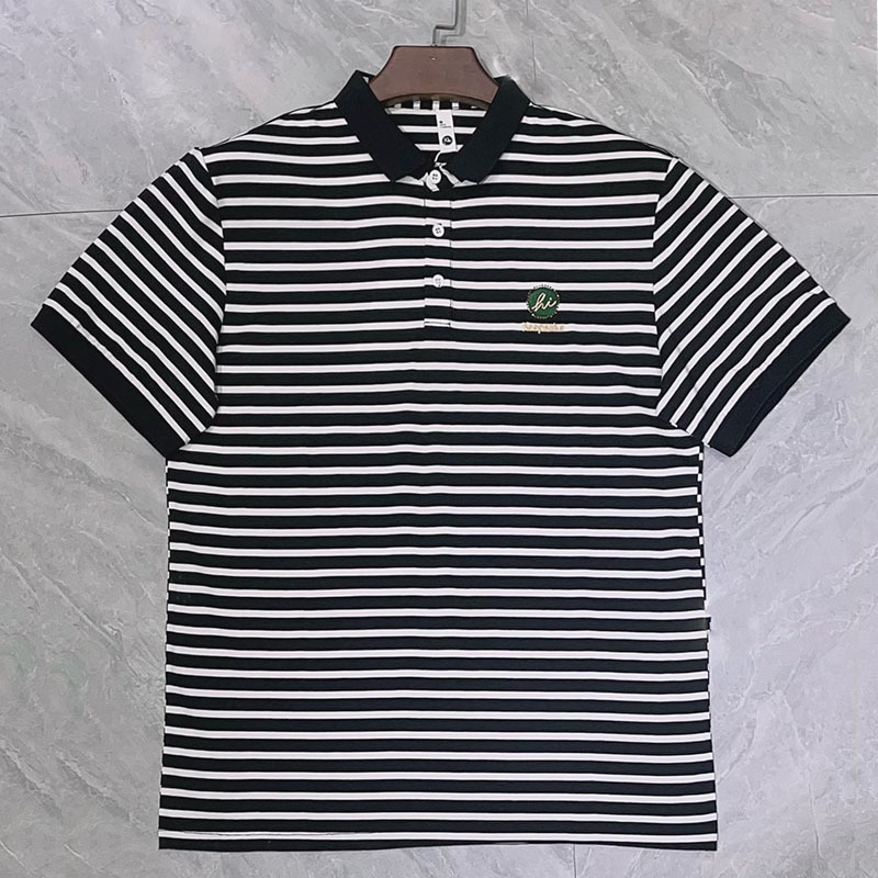 G-SDQL Striped Polo Shirts Printing Shiny Medal Classic High Quality Cotton Men's Trend Striped Printed Pullover Polo Shirts