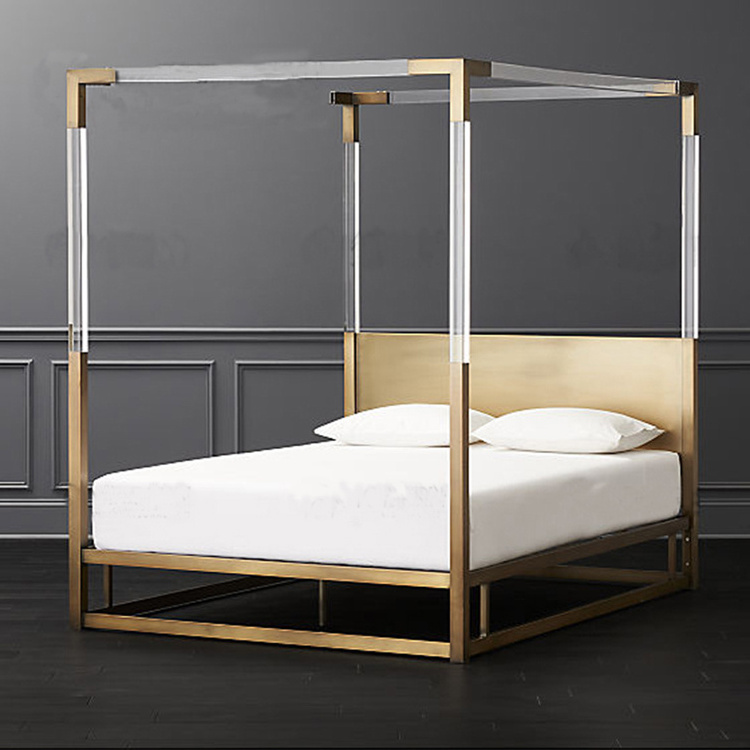 Bed Frame Transparent Professional Supplier Deluxe Crystal Suspended Clean Acrylic Stainless Steel Modern 1 Set Gold Canopy Bed