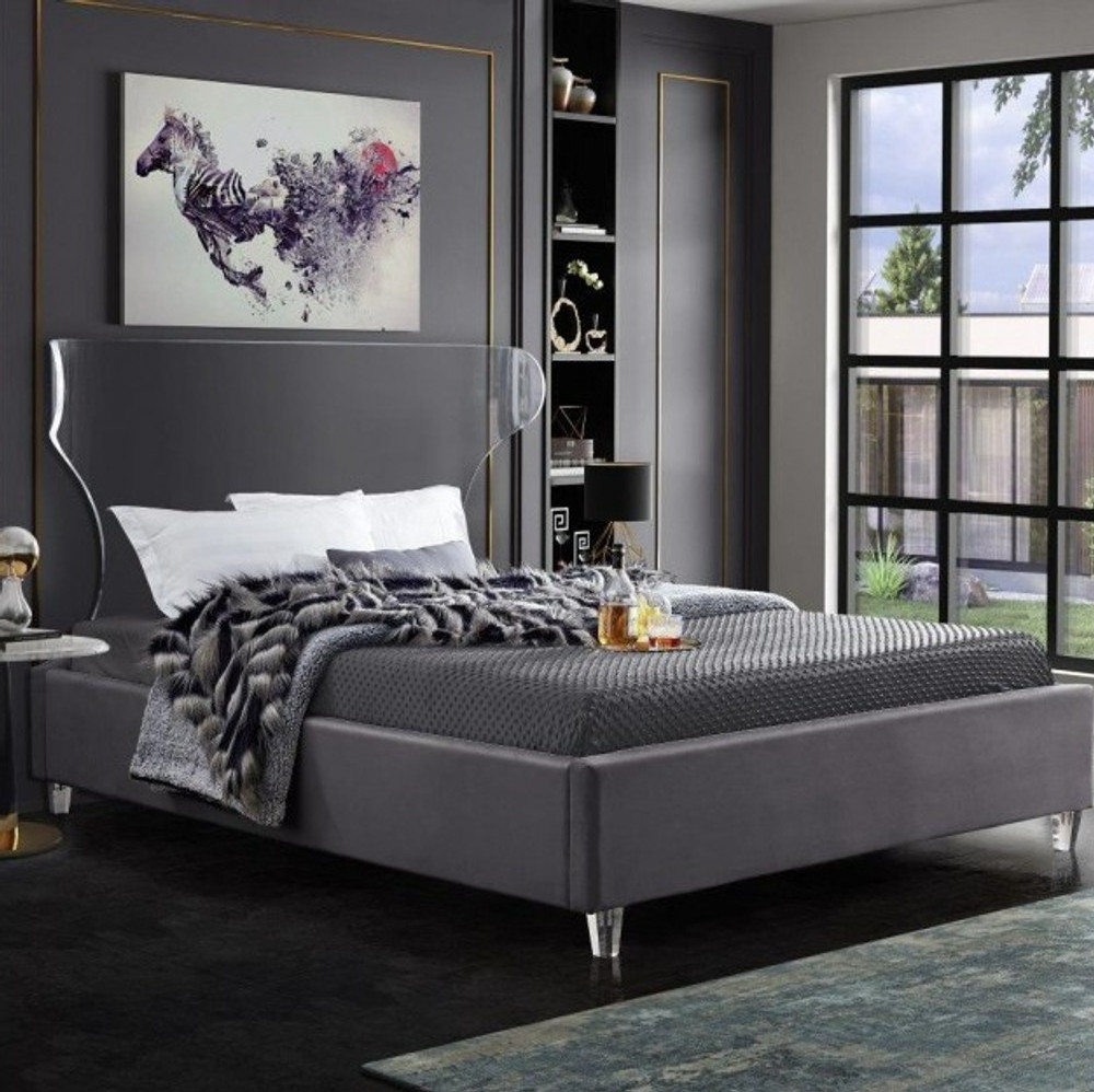 Clear Lucite Acrylic Bed frame modern style double simple genuine leather canapes Acrylic colume bed