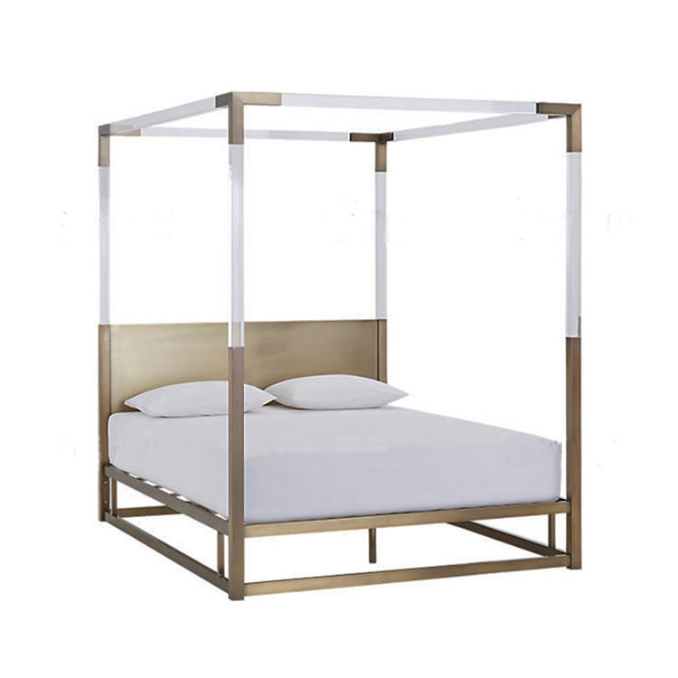 Bed Frame Transparent Professional Supplier Deluxe Crystal Suspended Clean Acrylic Stainless Steel Modern 1 Set Gold Canopy Bed