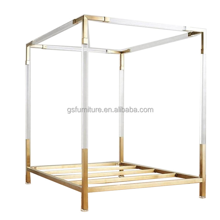 Golden Stainless Steel Acrylic Room Is Furniture Furnished Luxurious Double Acrylic Bed Frame