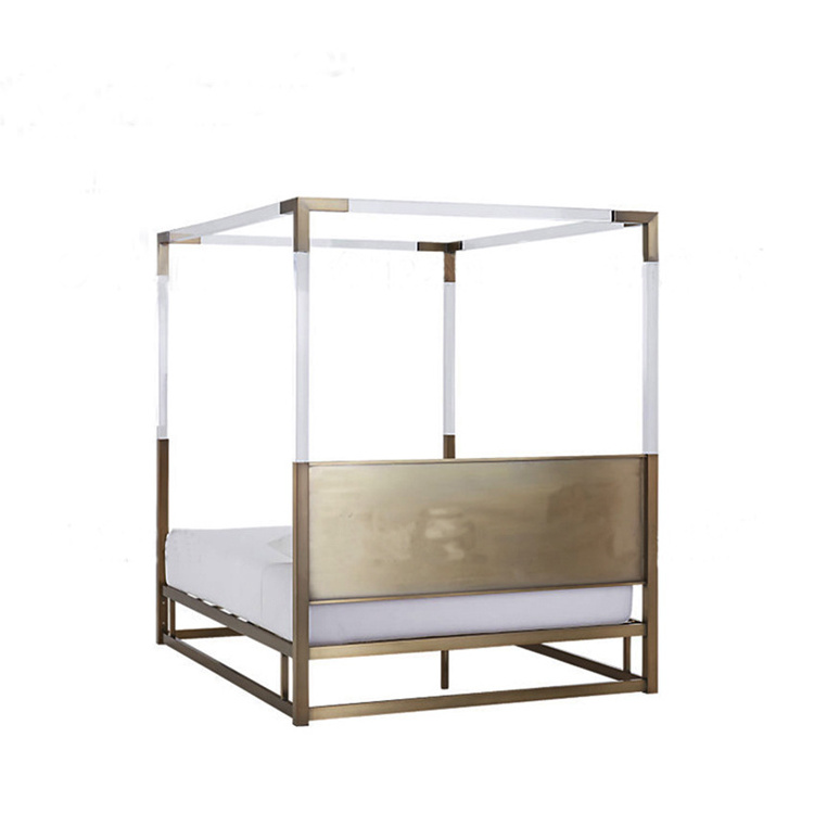 Bed Frame Transparent Professional Supplier Deluxe Crystal Suspended Clean Acrylic Stainless Steel Modern 1 Set Gold Canopy Bed