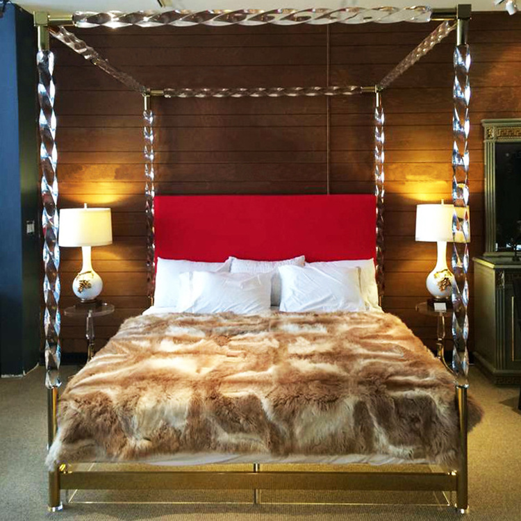 factory supplying Golden Stainless Steel Acrylic Modern Design Bedroom Furniture Clean Double Crystal Golden Bed Frame