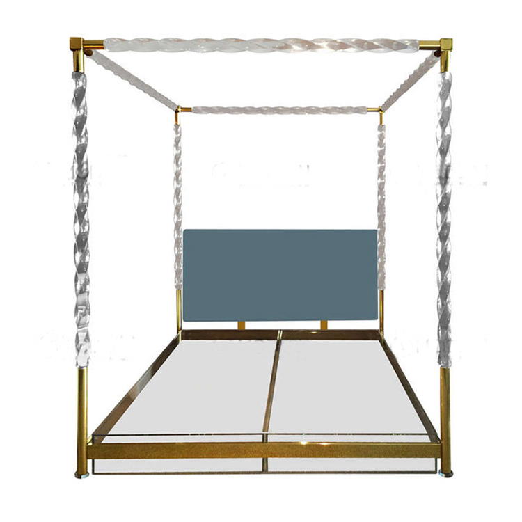 factory supplying Golden Stainless Steel Acrylic Modern Design Bedroom Furniture Clean Double Crystal Golden Bed Frame