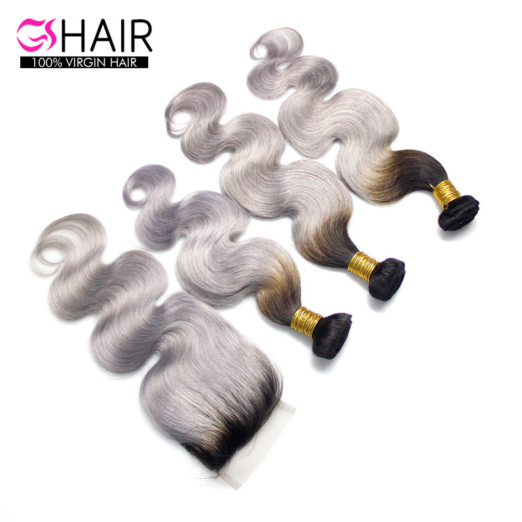 Good feedback 8-30 inches 100% human hair weave grey indian hair and black ombre hair extensions for sale