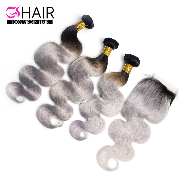 Good feedback 8-30 inches 100% human hair weave grey indian hair and black ombre hair extensions for sale