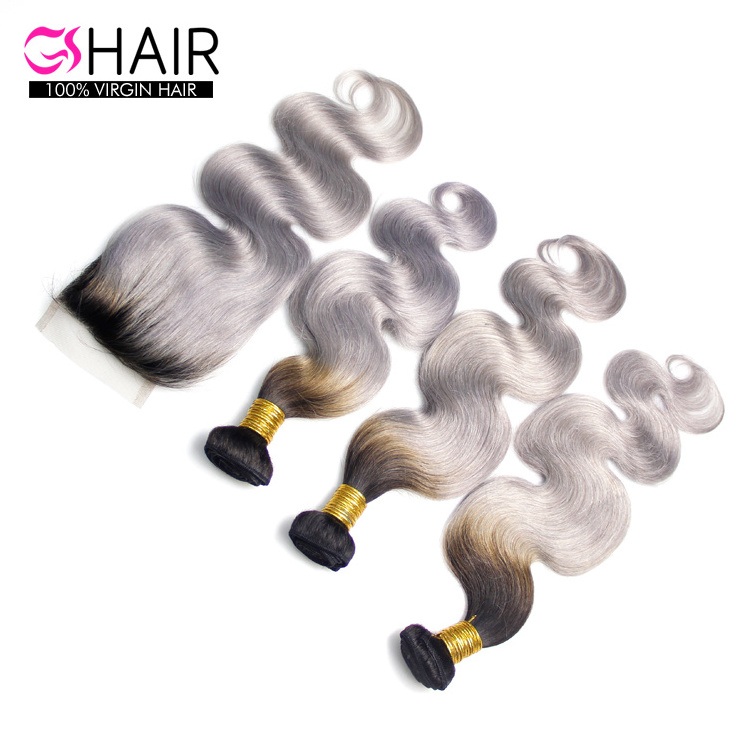 Good feedback 8-30 inches 100% human hair weave grey indian hair and black ombre hair extensions for sale