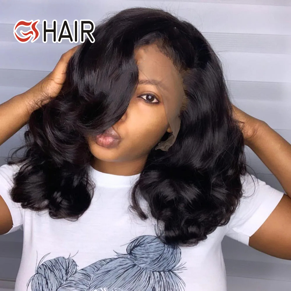 GS Super Double Drawn Virgin Human Hair Wigs Hd Lace Front Brazilian Short Bob Wigs Spring Curl Bouncy Curly Wig