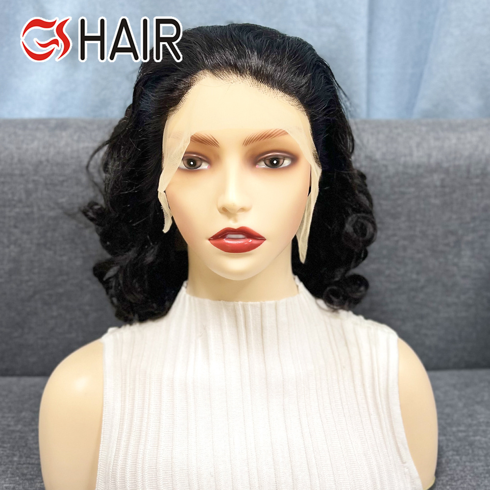 GS Super Double Drawn Virgin Human Hair Wigs Hd Lace Front Brazilian Short Bob Wigs Spring Curl Bouncy Curly Wig