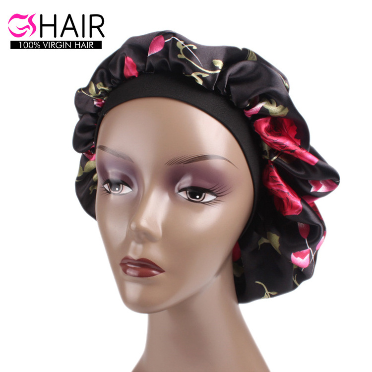 Wholesale flower satin bonnet sleep caps shower cap for black women girls