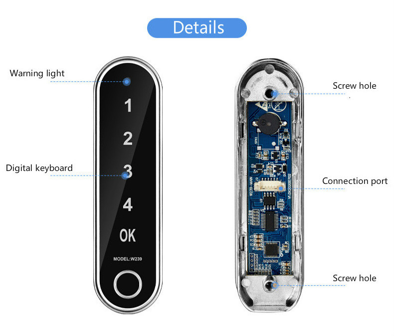 Multifunctional fingerprint password lock wooden door steel door drawer wardrobe electronic lock with indicator light