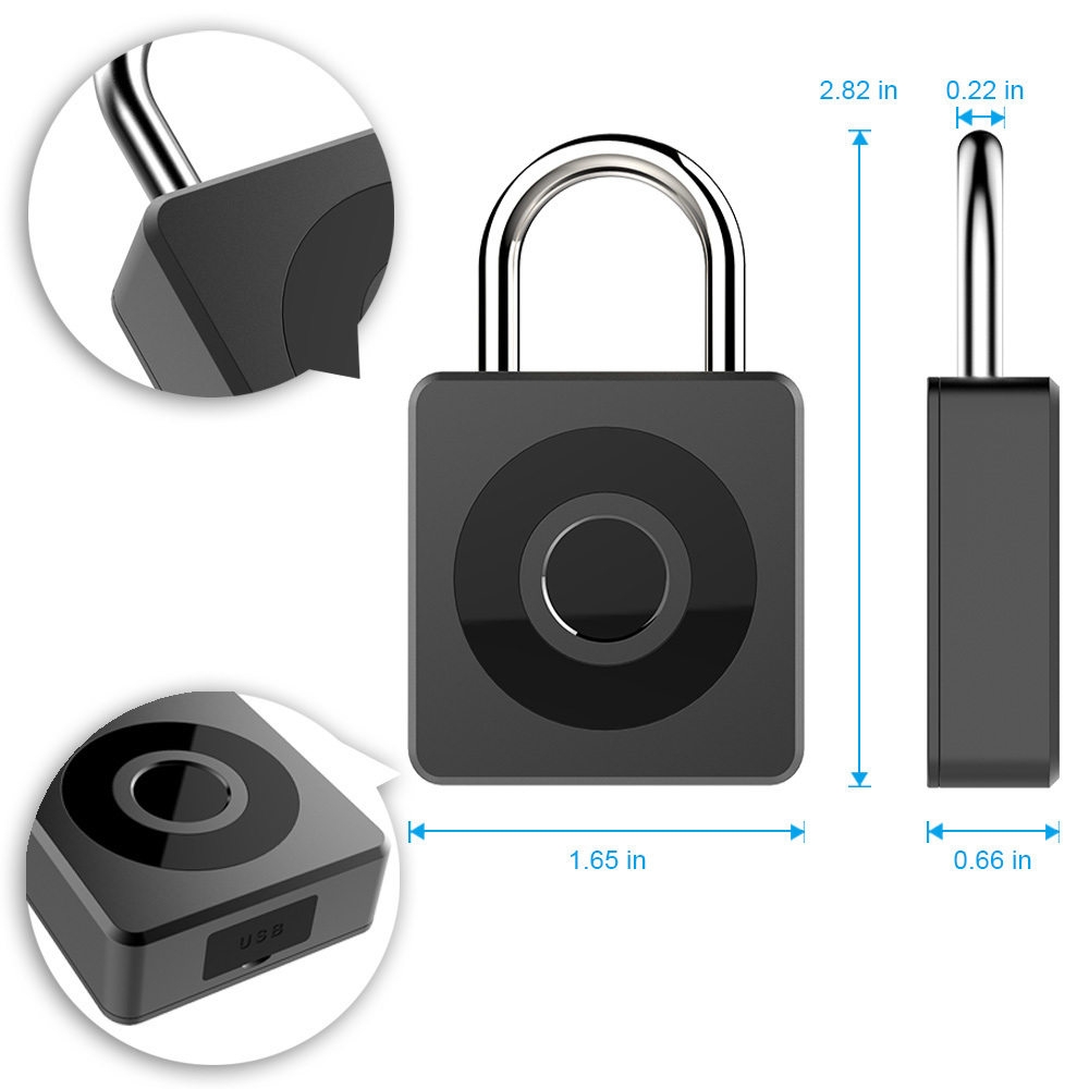 High Security Smart Padlock with Keyless Biometric Waterproof USB charge fingerprint padlock smart door lock