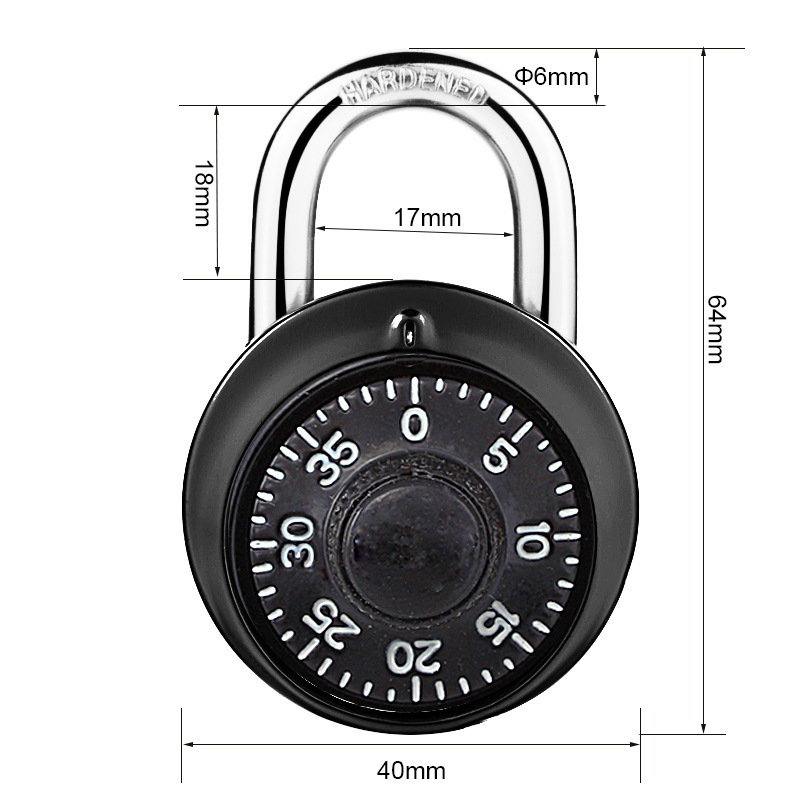 GSH King Guard Black Stainless Steel Dial Code Combination Lock with Master Key