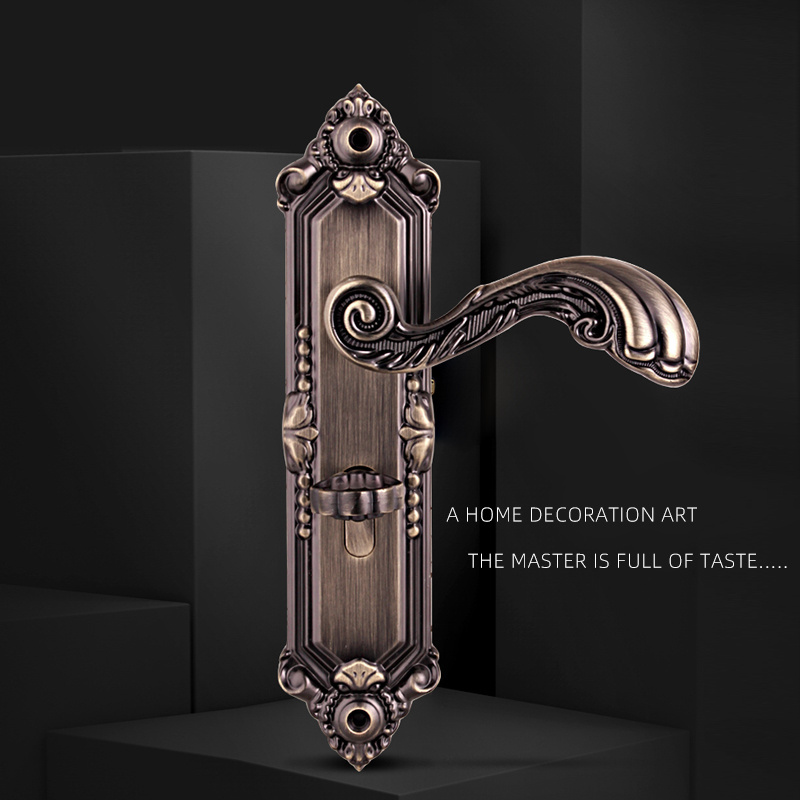 Zinc alloy exterior simple door pull handles locks indoor bedroom door lock ancient wooden door handle