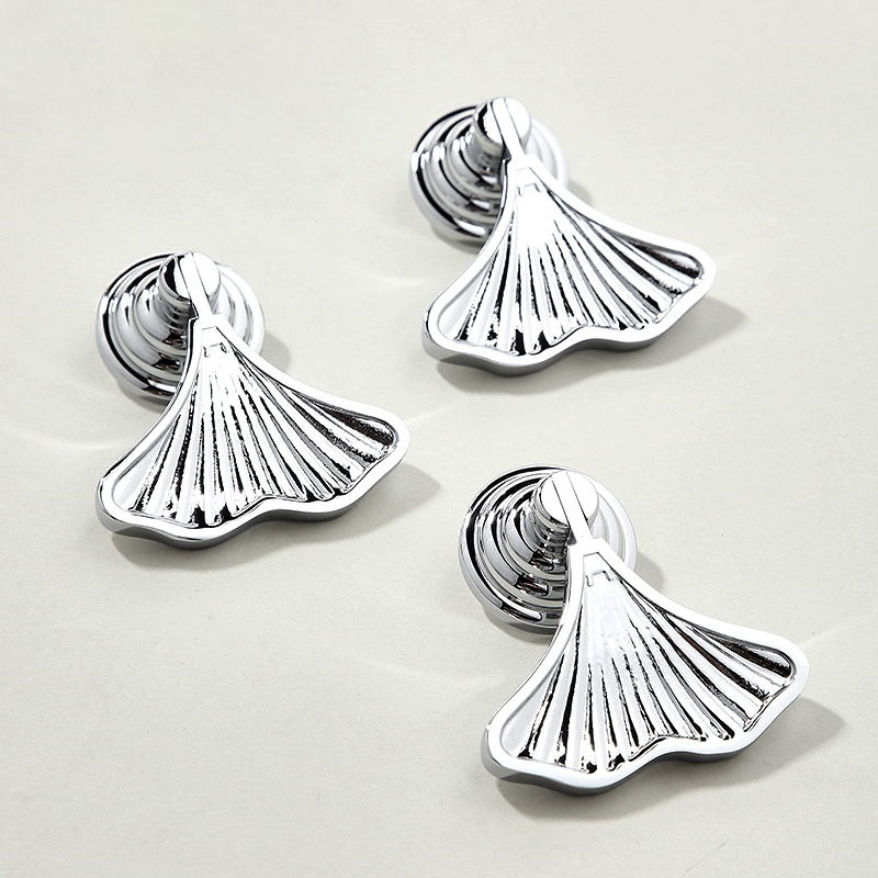 luxury silver Creativity leaf shape brass decorative cabinet wardrobe knobs bedroom furniture drawer handles