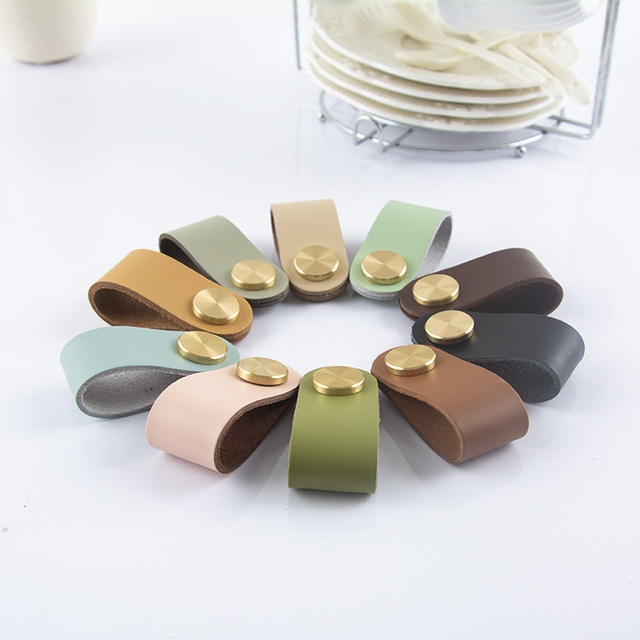 Eco Friendly Artificial Leather Nordic Furniture Drawer Knob Wardrobe Cupboard Cabinet Door Handle Door Pulls knob