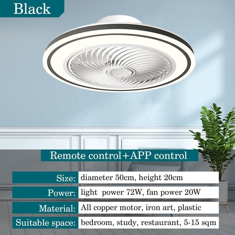 GSP39 Modern Ceiling Fan with Lights, Bladeless Remote Control Ceiling Fans, LED 3 Colors Dimming 19'' Low Profile Enclosed Fan