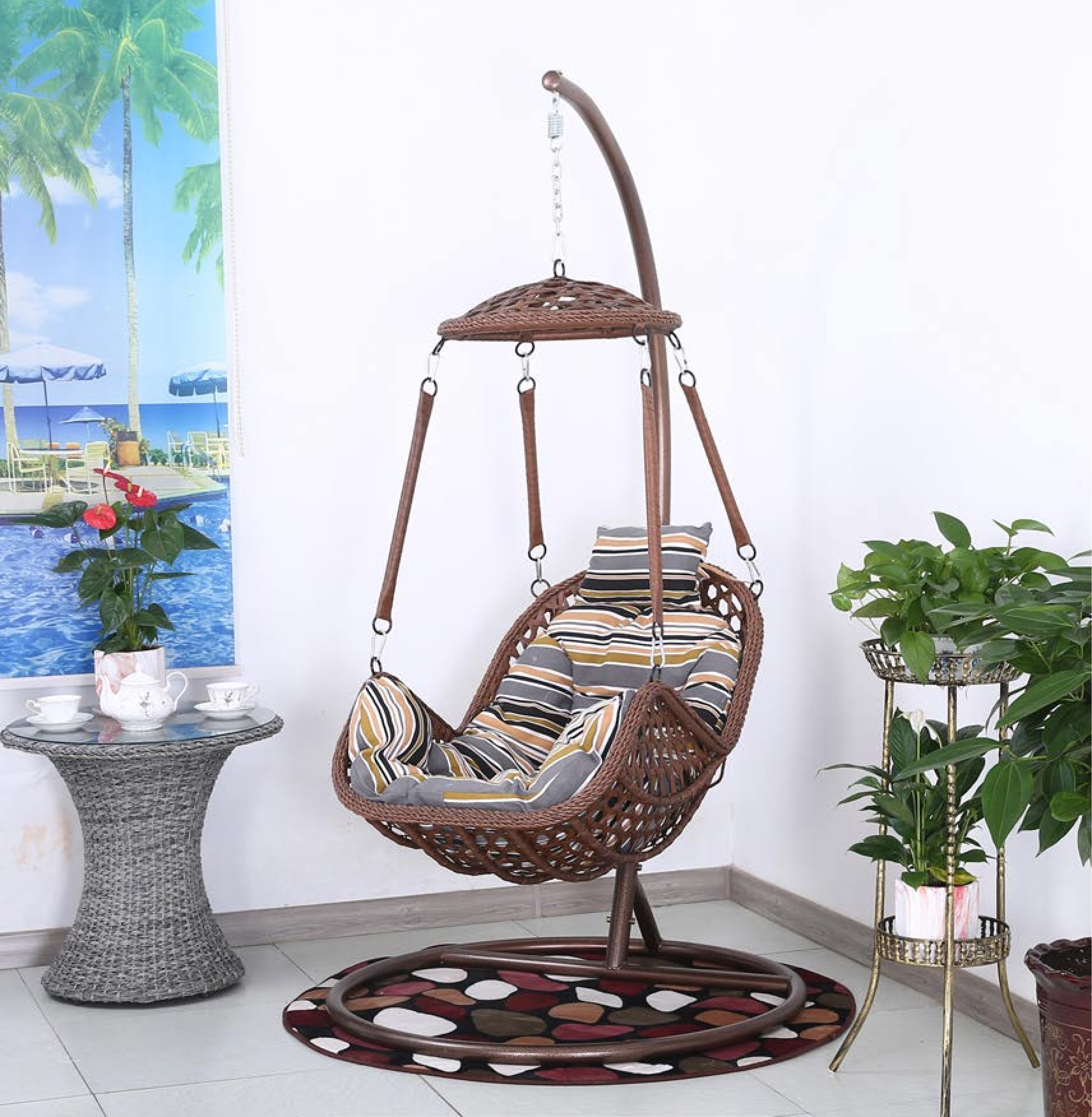 Rattan Swing Chairs Garden Furniture Outdoor 2 Seat 3 Seater Chair Hammock Patio Hanging Egg With Stand Metal