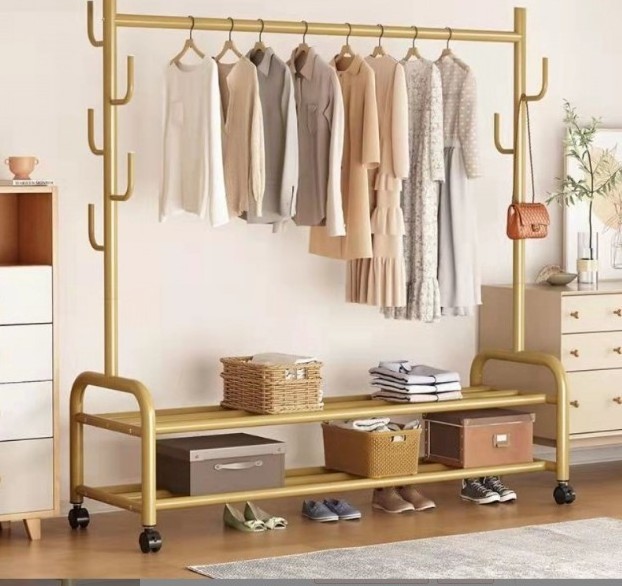 Heavy Duty Clothes Rail Rack Garment Hanging Display Stand Shoe Storage Gold Clothing Rack