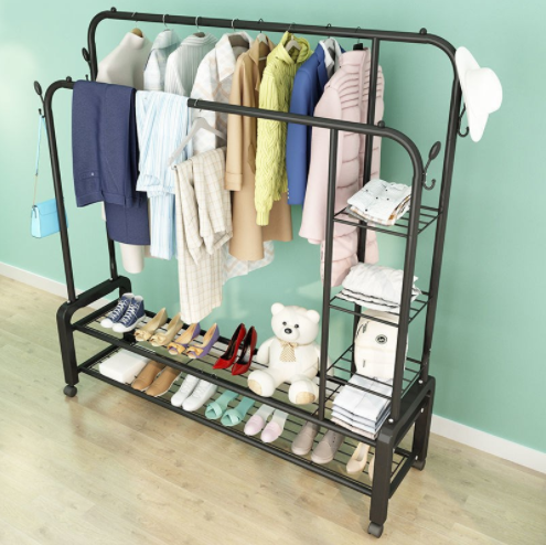 clothes rack for store boutique clothing hanger with shoes rack shelf metal hat coat metal racks