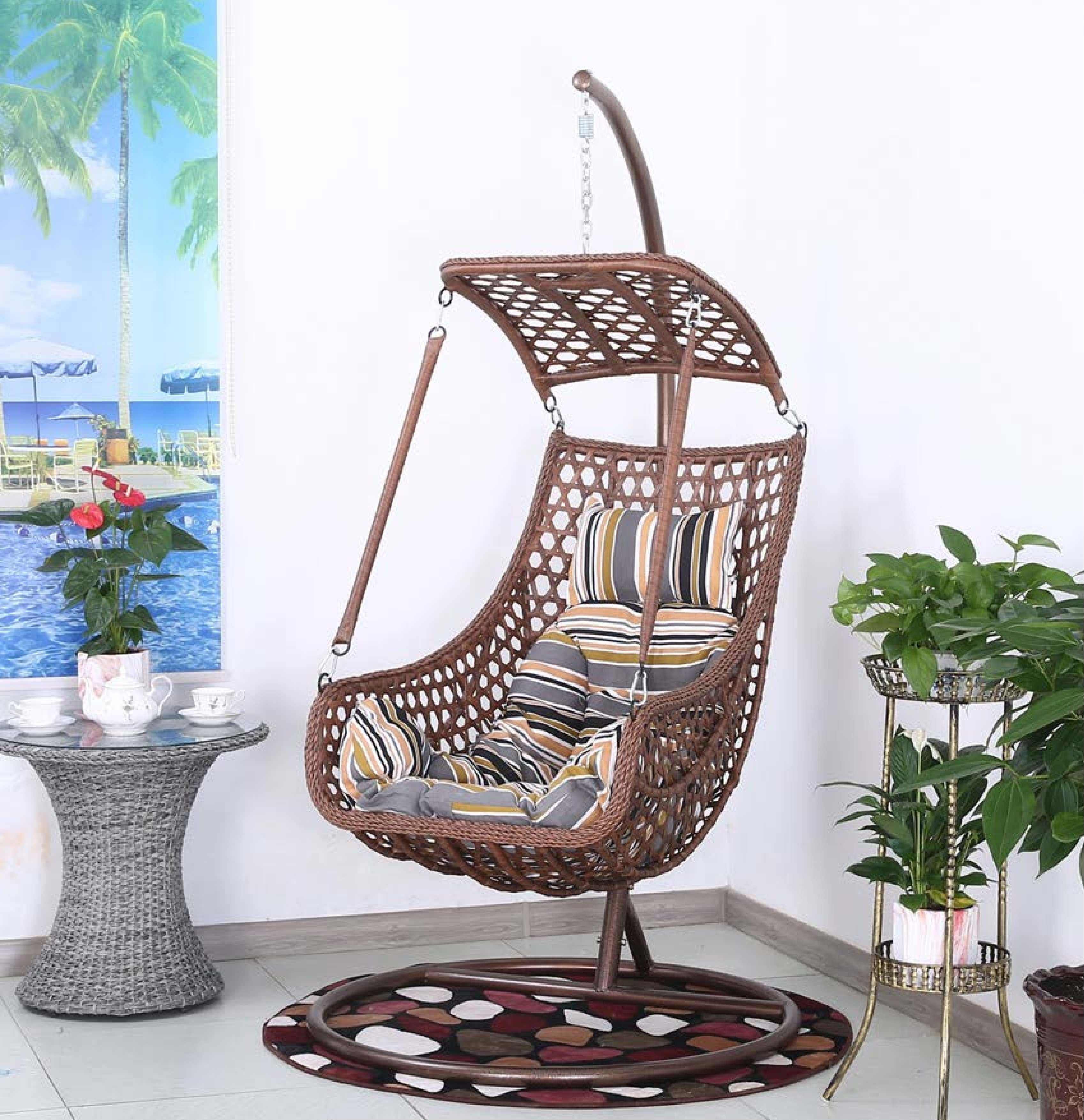 Egg Chair Hammock On Legs Hang Indoor Rattan Floor Seat Chain Swing Clear Dense Girls Lying Rocking