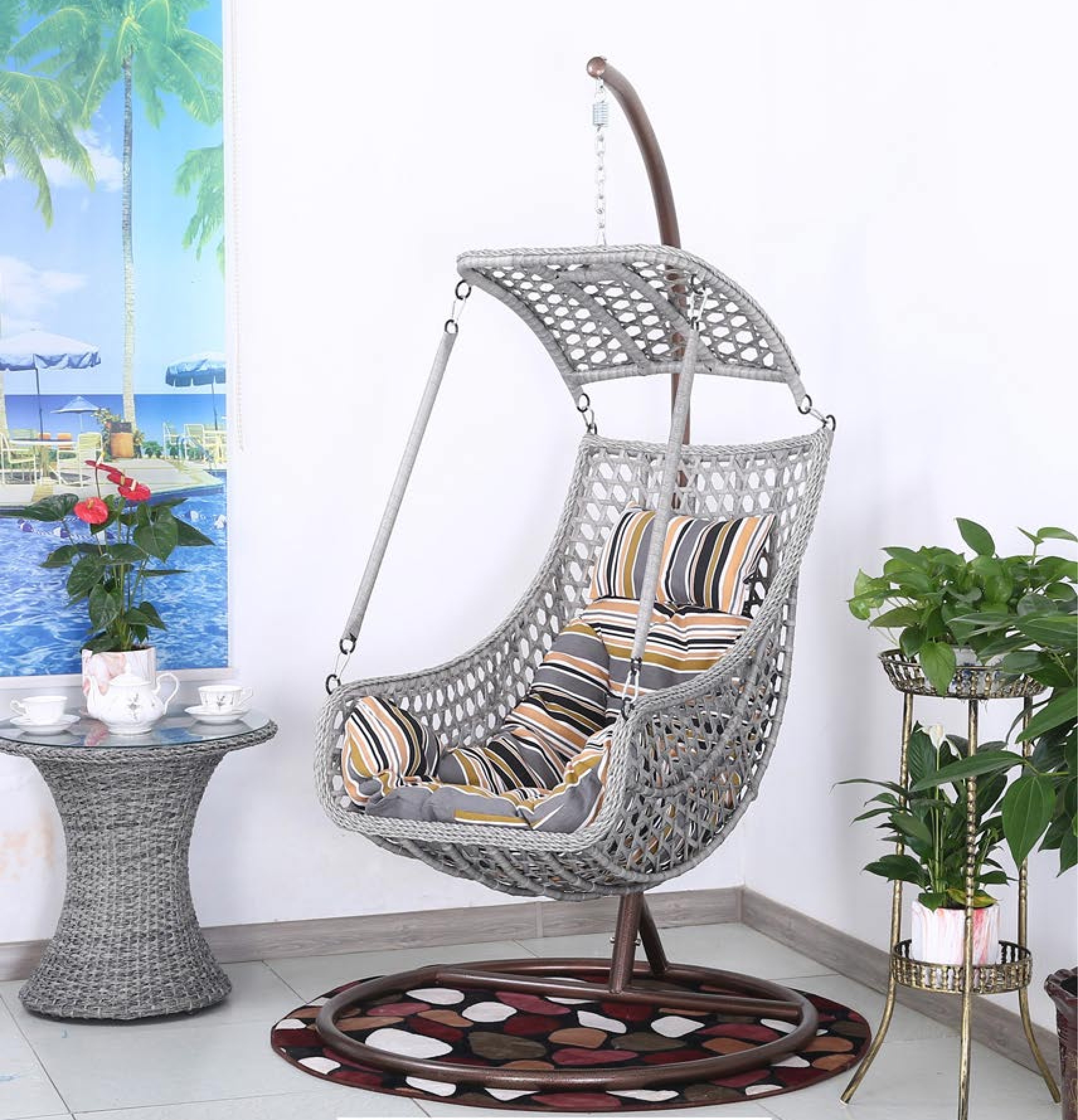 Egg Chair Hammock On Legs Hang Indoor Rattan Floor Seat Chain Swing Clear Dense Girls Lying Rocking