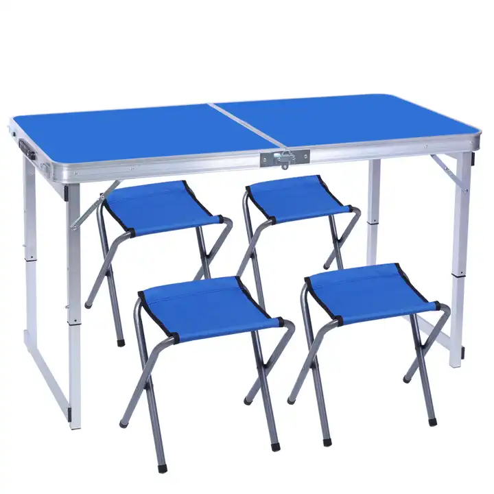 Portable Folding Camping Picnic Table with Seats Chairs and Umbrella Hole