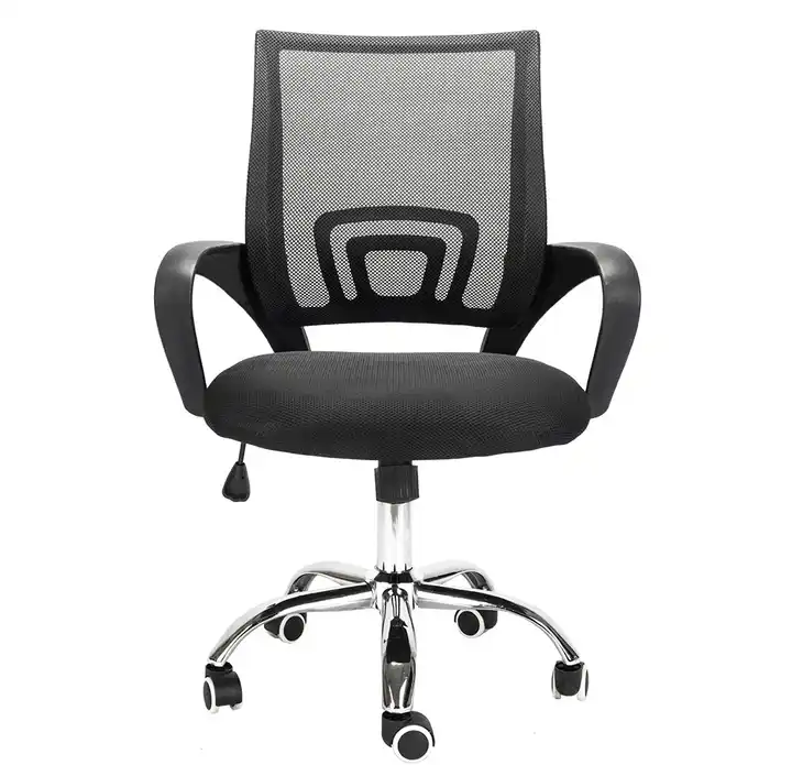 Modern Office Furniture Chair Mesh Seat Chromed Swivel Base Five Wheels Adjustable Office Chair With Armrest