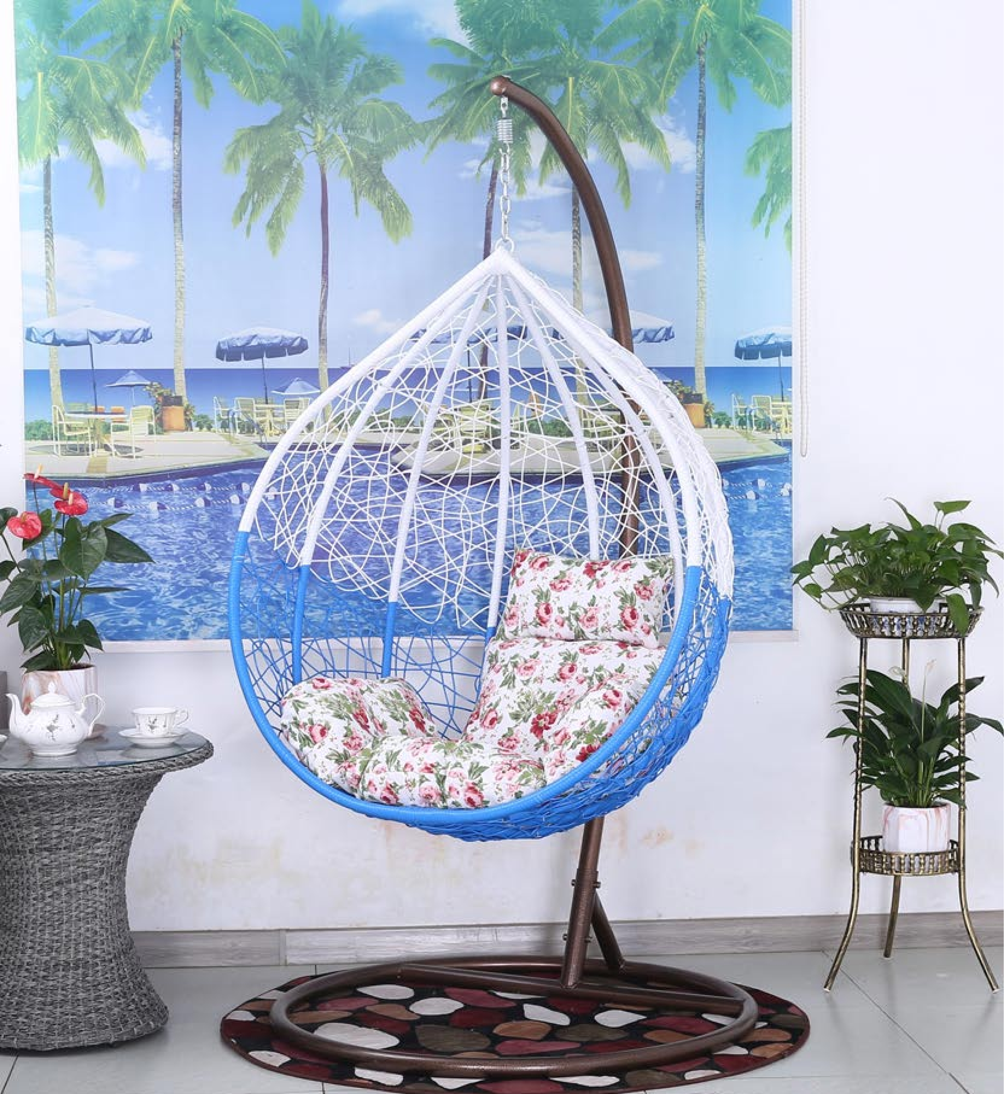 The Newest Design Patio Balcony Multicolored Hanging Rattan Chair Outdoor Bird Nest Shape Rocking Chair