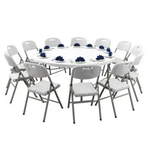 round folding tables Plastic used for banquet outdoor wedding folding tables 6 ft table chairs