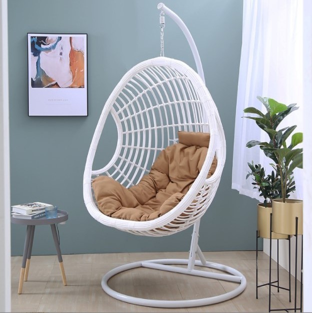 Factory wholesale white safety easy assembly  pe rattan egg swing chair