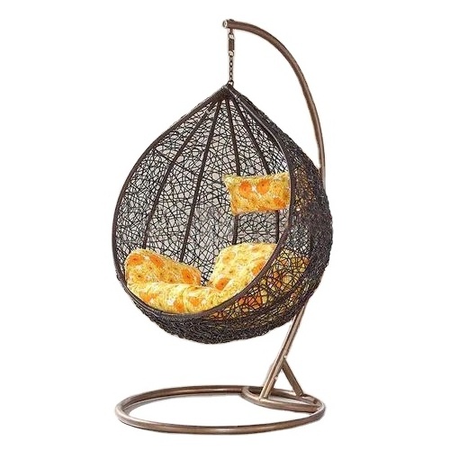 Hot sale indoor outdoor comfortable steel frame pe rattan black best quality swing egg chair