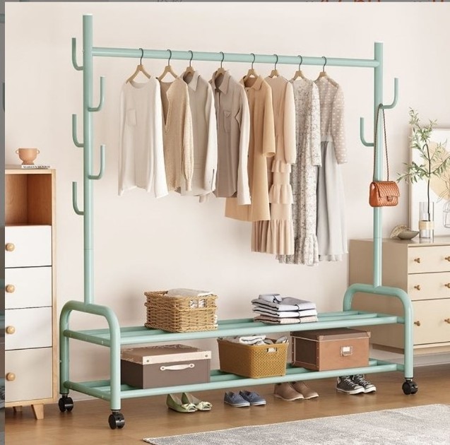 Rack Freestanding Hanger Double Pole Multi-functional Bedroom Clothing Rack