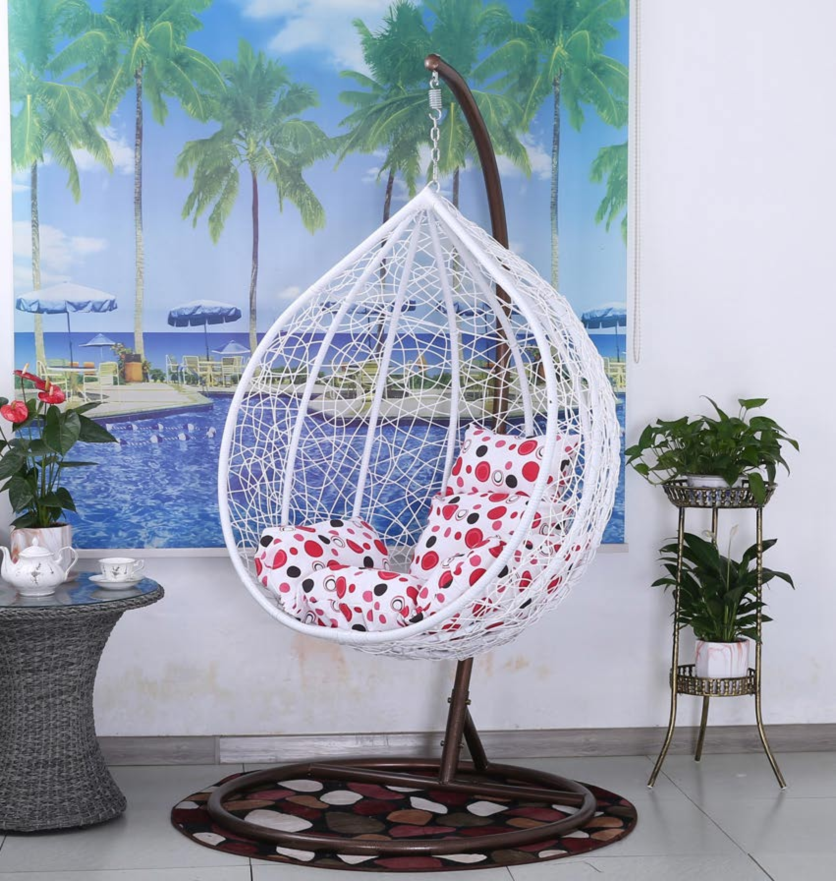 The Newest Design Patio Balcony Multicolored Hanging Rattan Chair Outdoor Bird Nest Shape Rocking Chair